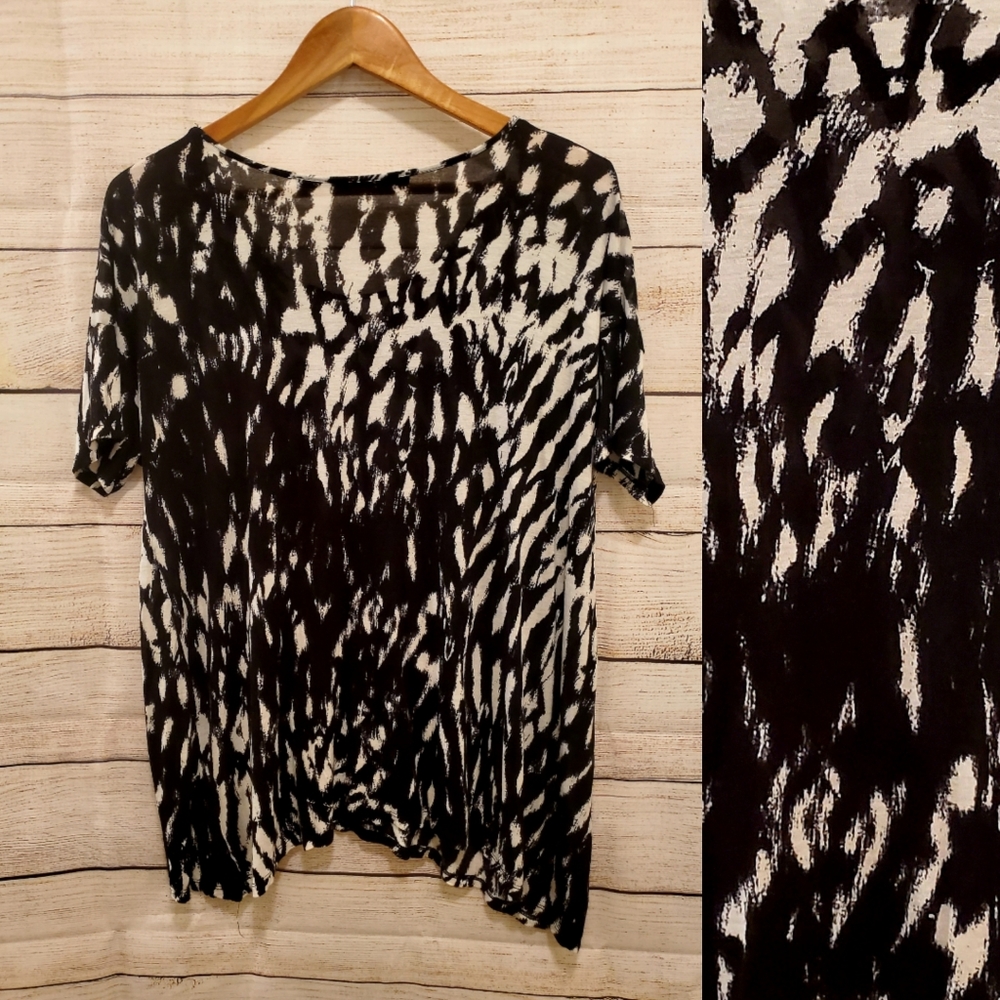 Kensie Black and White Tie-Dye Top, Size L
